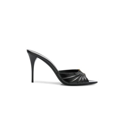 YSL BABYLONE YSL RUCHED LEATHER MULE SANDALS 
